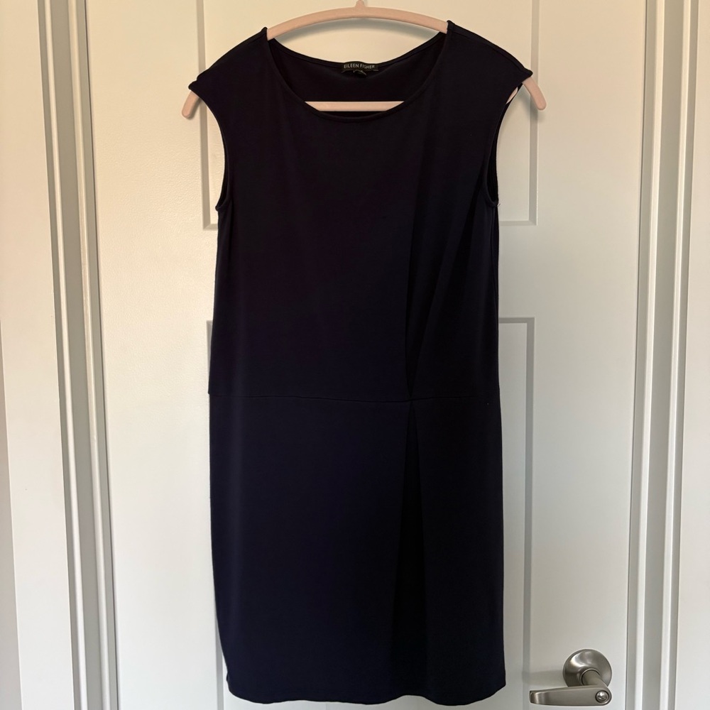 Eileen Fisher Navy Faux Wrap Sleeveless Shift Dress - XXS